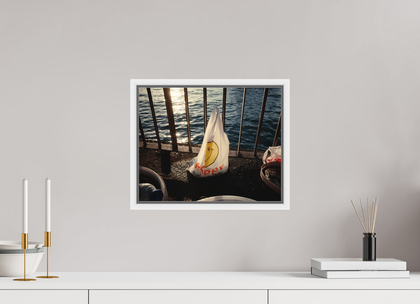 37,5 x 30 cm, Wooden Frame White 2cm with Shadow Gap on Fuji Crystal Archive Glossy Istanbul Impressions: Harbor Ghost
