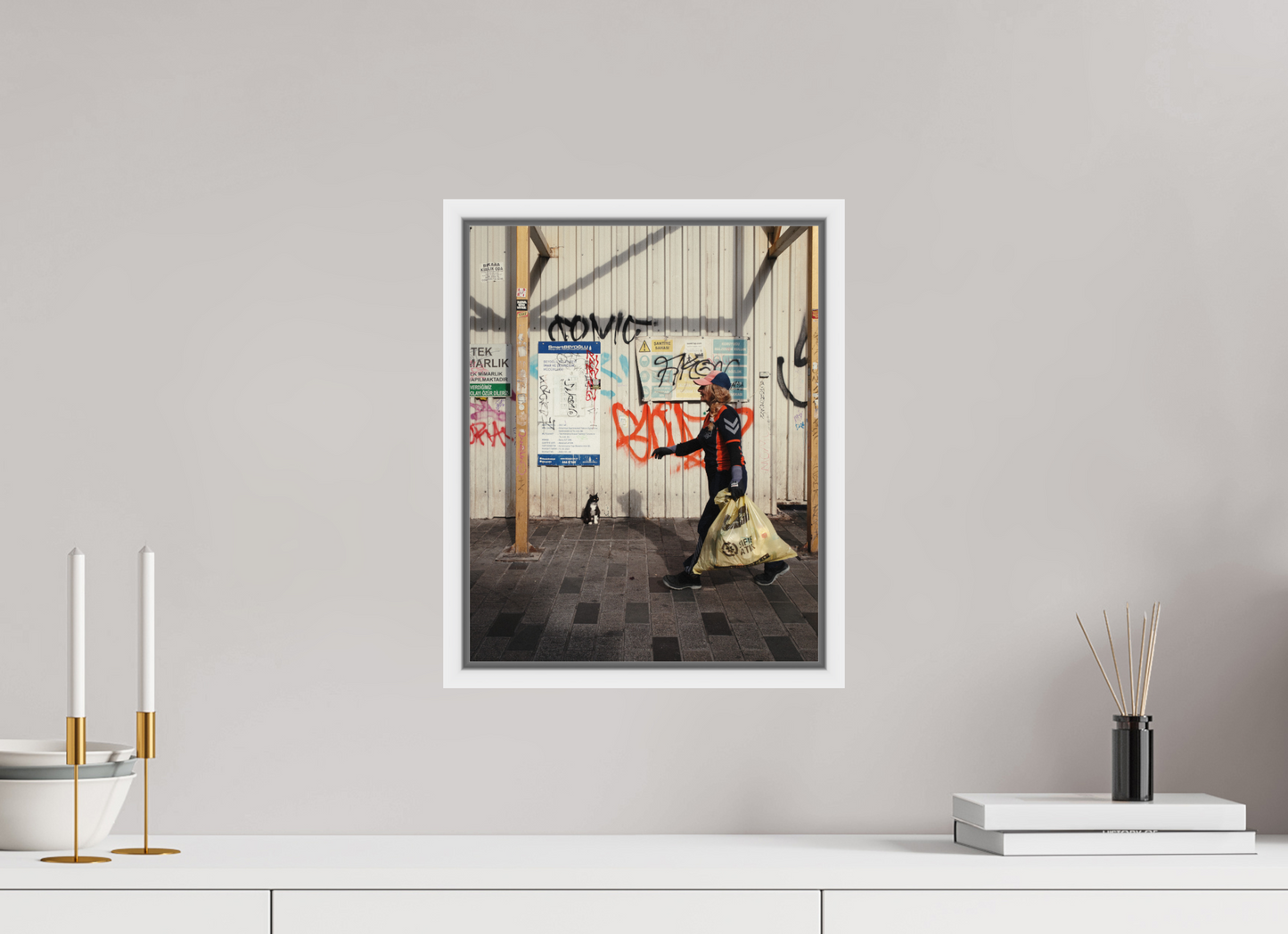 30 x 37,5 cm, Wooden Frame White 2cm with Shadow Gap on Fuji Crystal Archive Glossy Istanbul Impressions: Neighborhood Watch