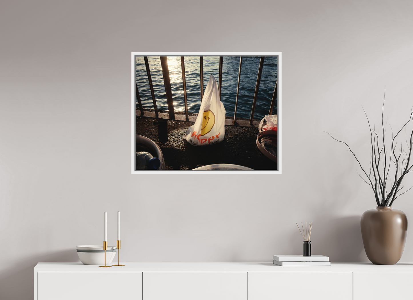 75 x 60 cm, Wooden Frame White 2cm with Shadow Gap on Fuji Crystal Archive Glossy Istanbul Impressions: Harbor Ghost