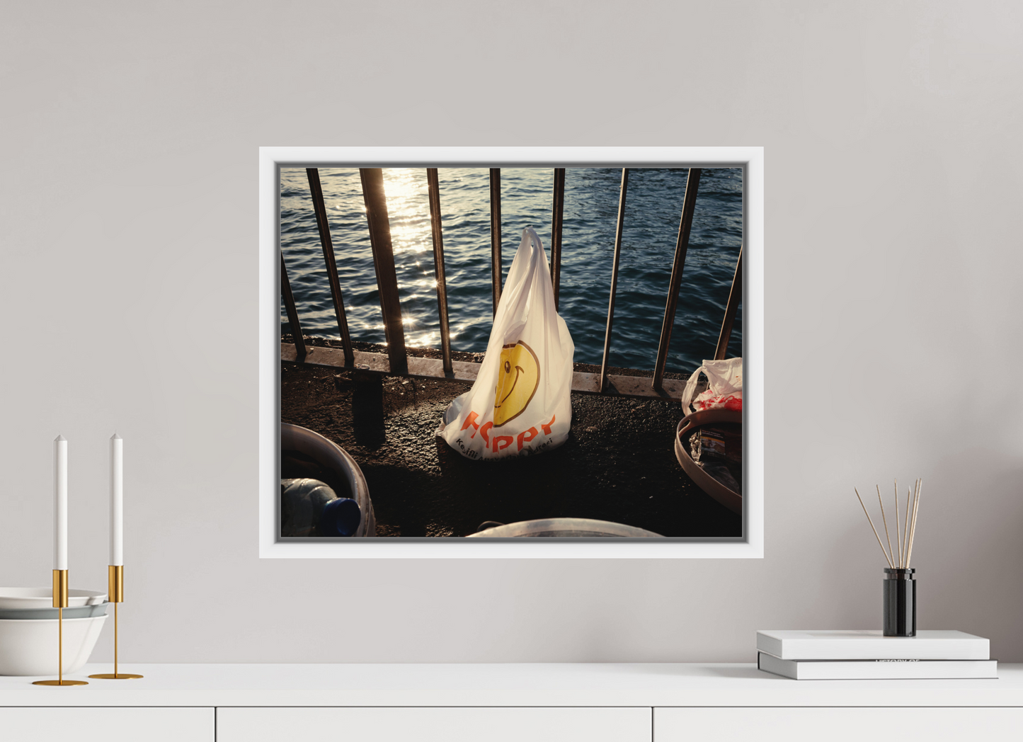 50 x 40 cm, Wooden Frame White 2cm with Shadow Gap on Fuji Crystal Archive Glossy Istanbul Impressions: Harbor Ghost